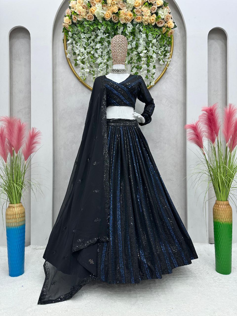 Black And Blue Color New Party Wear Lehenga Choli With Dupatta QRC-161