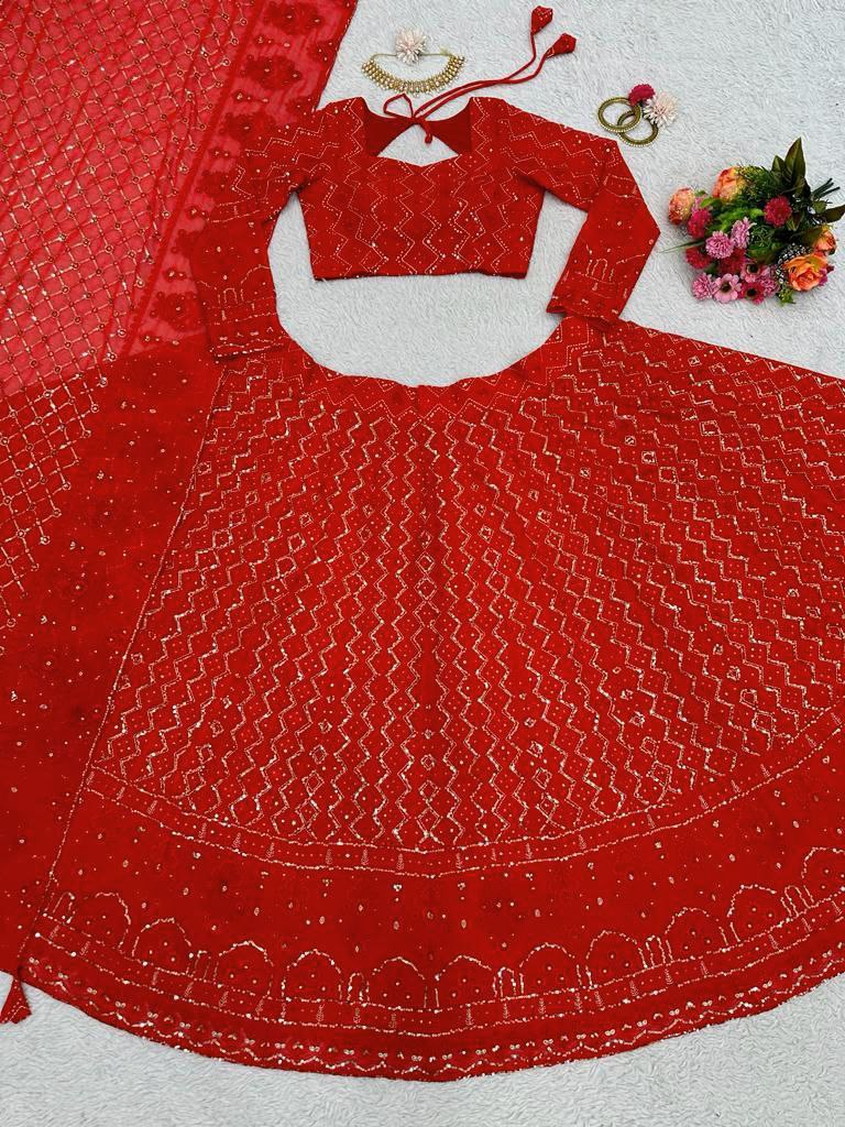 Red Color Lunch Hevay Boutiq Collection Lehenga Choli QRC-181