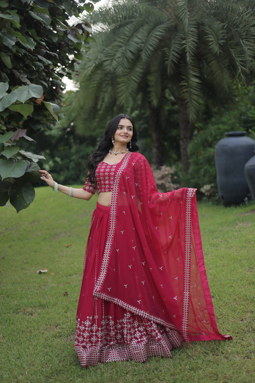 Red color New Party Wear Lehenga Choli With Dupatta Set LW-7078