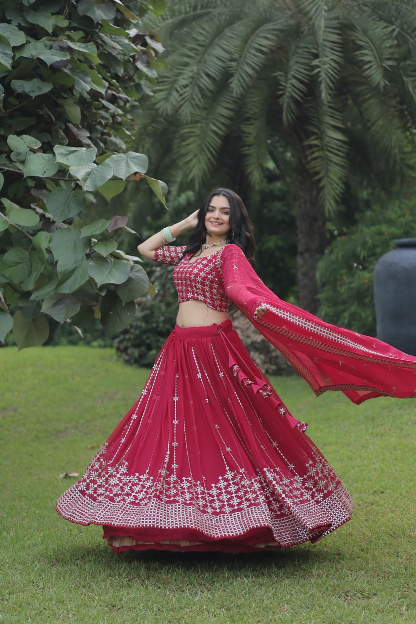 Red color New Party Wear Lehenga Choli With Dupatta Set LW-7078