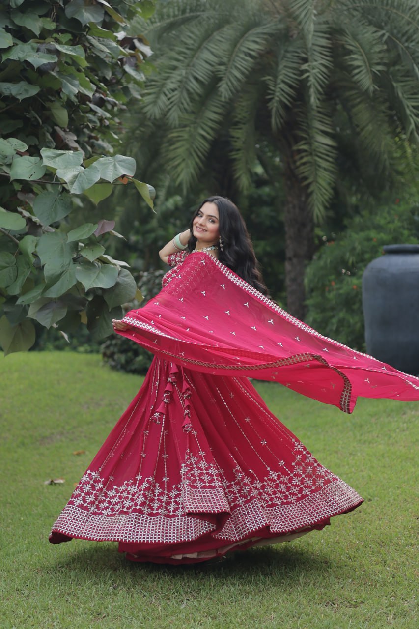 Red color New Party Wear Lehenga Choli With Dupatta Set LW-7078