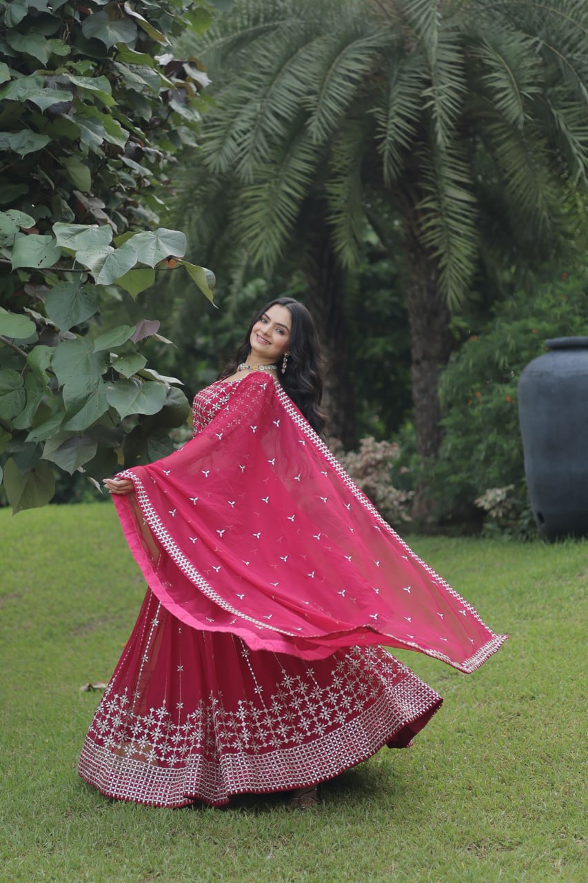 Red color New Party Wear Lehenga Choli With Dupatta Set LW-7078