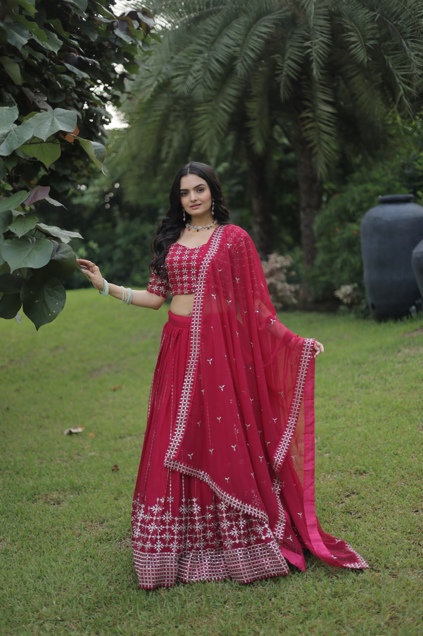 Red color New Party Wear Lehenga Choli With Dupatta Set LW-7078