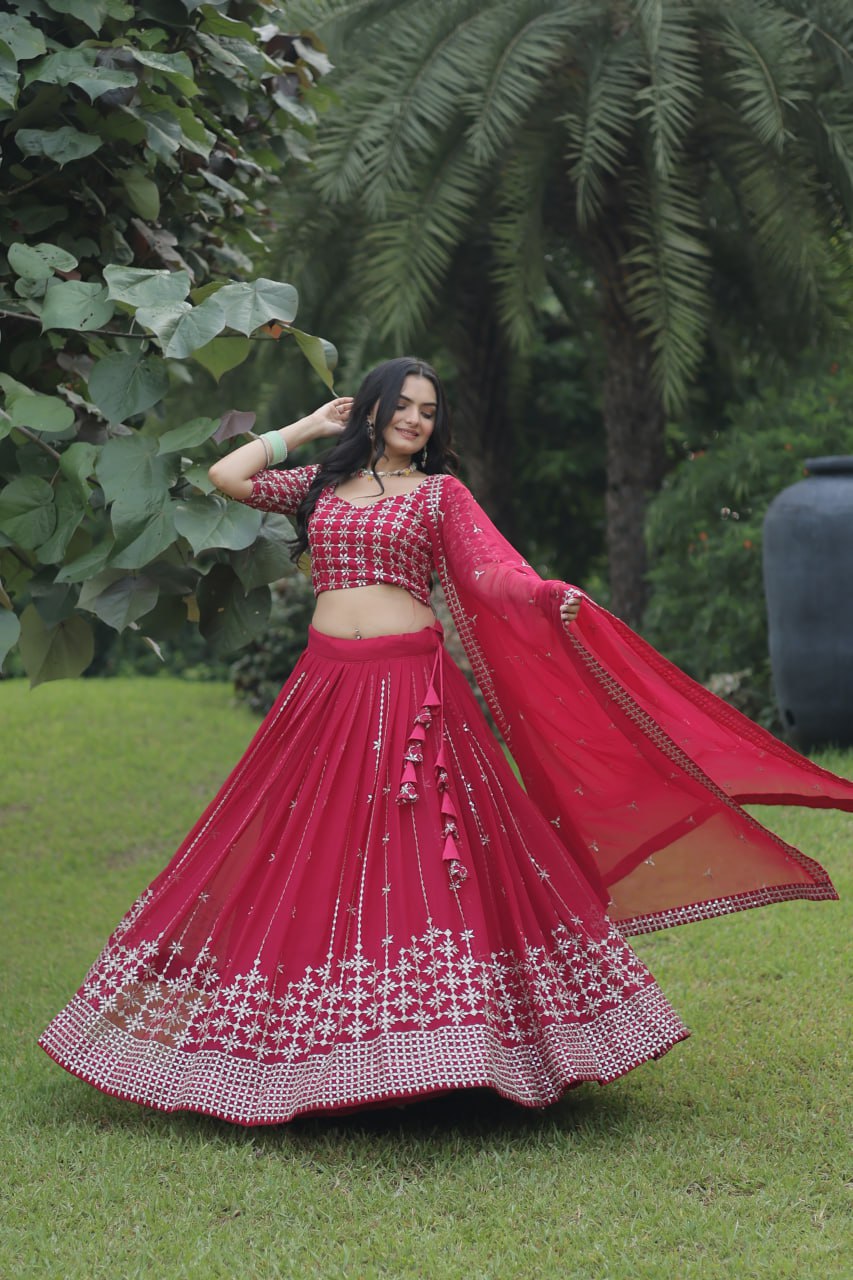 Red color New Party Wear Lehenga Choli With Dupatta Set LW-7078